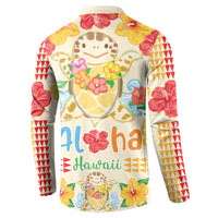 Kawaii Turtle Button Sweatshirt Aloha Hibiscus Flowers