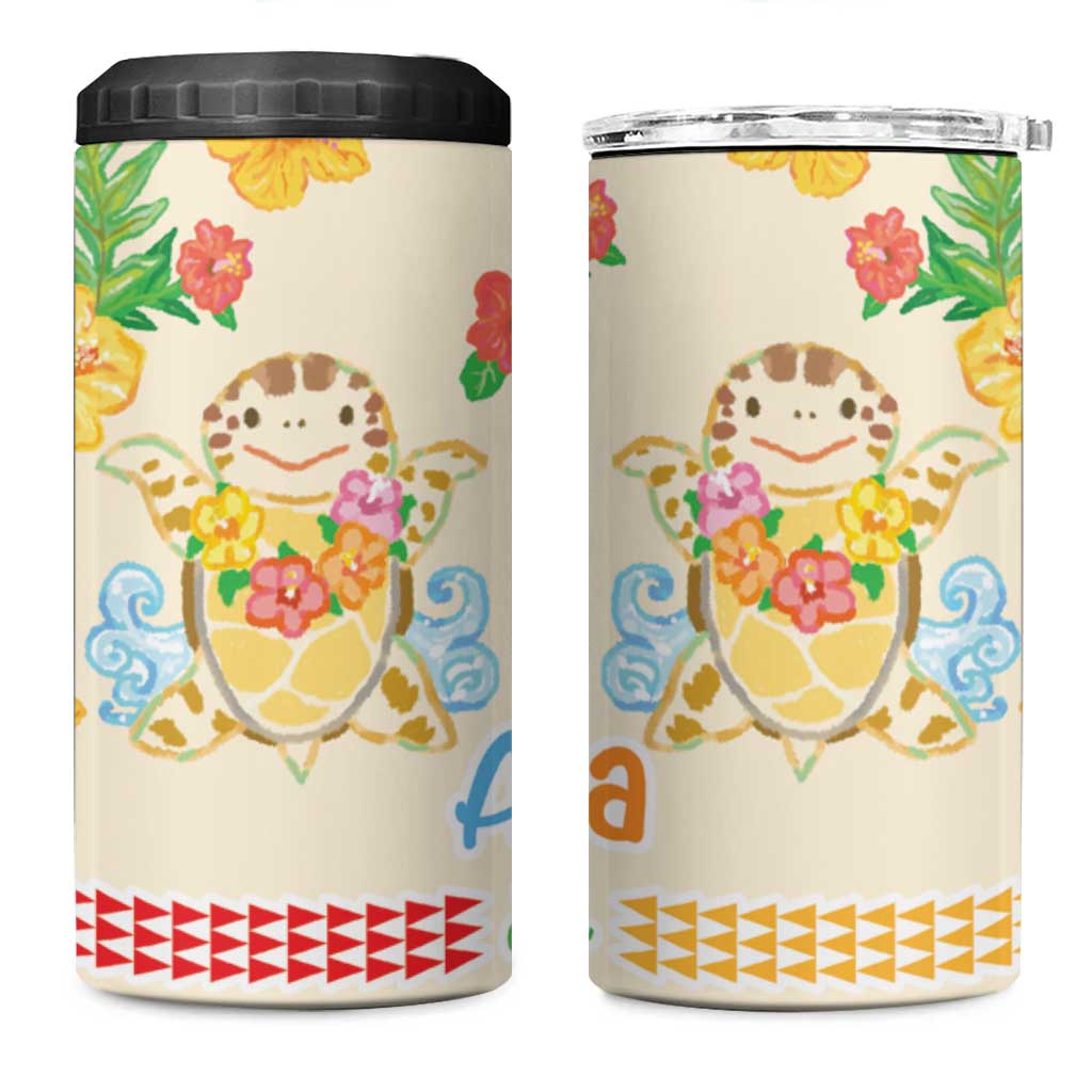 Kawaii Turtle 4 in 1 Can Cooler Tumbler Aloha Hibiscus Flowers