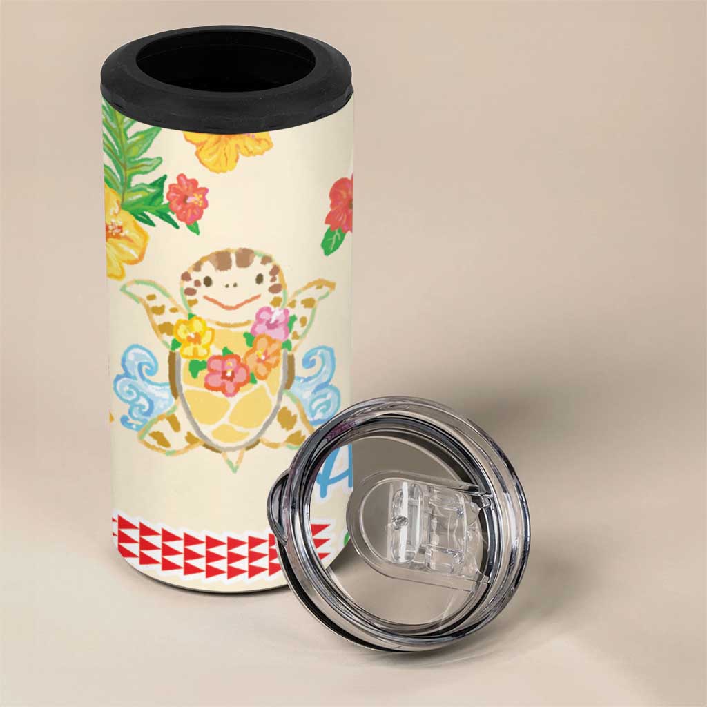Kawaii Turtle 4 in 1 Can Cooler Tumbler Aloha Hibiscus Flowers