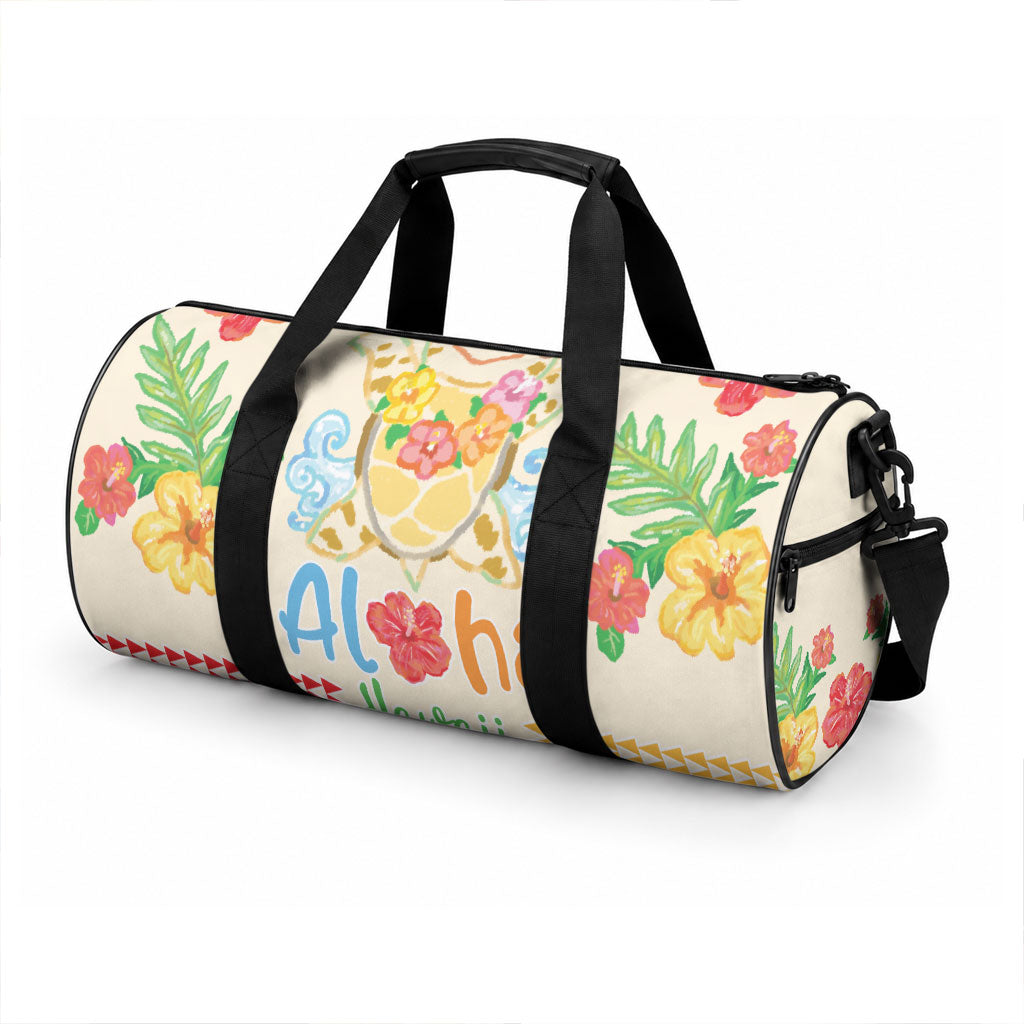 Kawaii Turtle Duffle Bag Aloha Hibiscus Flowers LT9 - Polynesian Pride