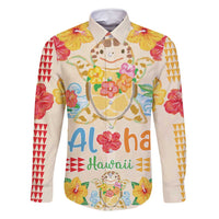 Kawaii Turtle Family Matching Summer Maxi Dress and Hawaiian Shirt Aloha Hibiscus Flowers LT9 Dad's Shirt - Long Sleeve Beige - Polynesian Pride