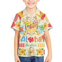 Kawaii Turtle Family Matching Summer Maxi Dress and Hawaiian Shirt Aloha Hibiscus Flowers LT9 Son's Shirt Beige - Polynesian Pride
