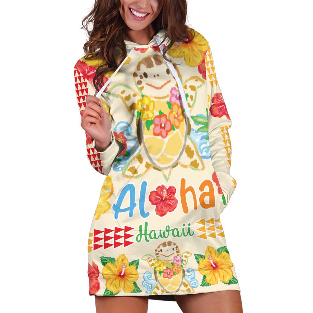 Kawaii Turtle Hoodie Dress Aloha Hibiscus Flowers