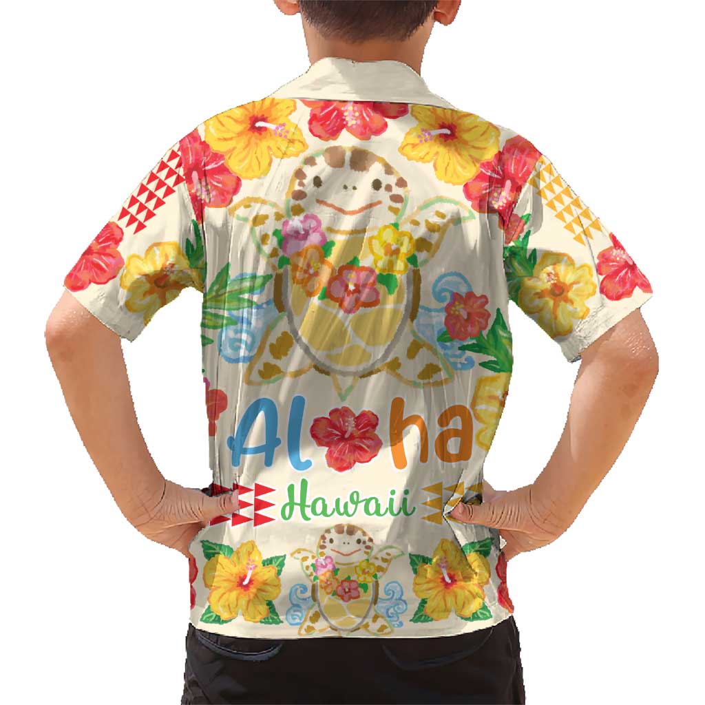 Kawaii Turtle Kid Hawaiian Shirt Aloha Hibiscus Flowers