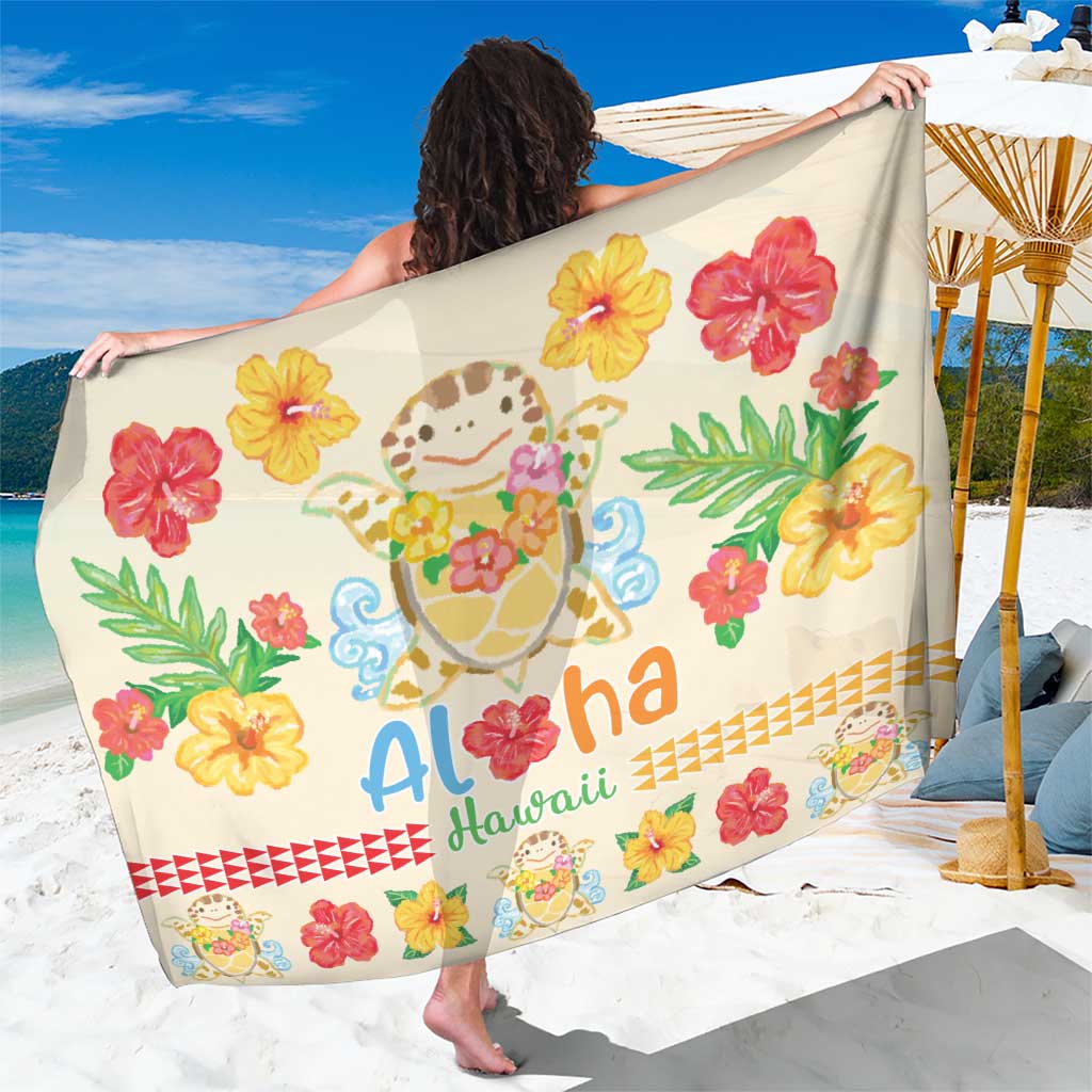 Kawaii Turtle Sarong Aloha Hibiscus Flowers