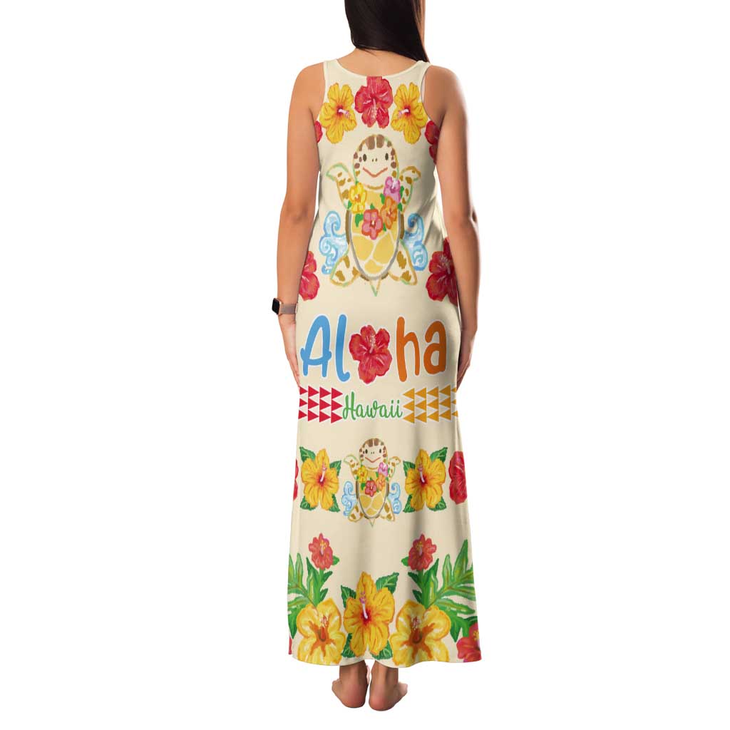 Kawaii Turtle Tank Maxi Dress Aloha Hibiscus Flowers