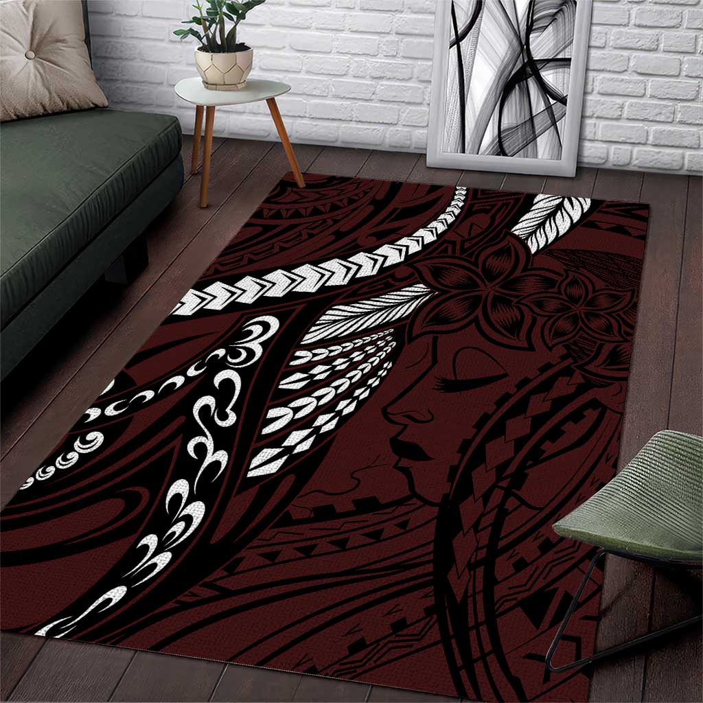 Polynesian Girl Tribal Tattoo Area Rug Oxbood Vibe LT9 Oxblood - Polynesian Pride