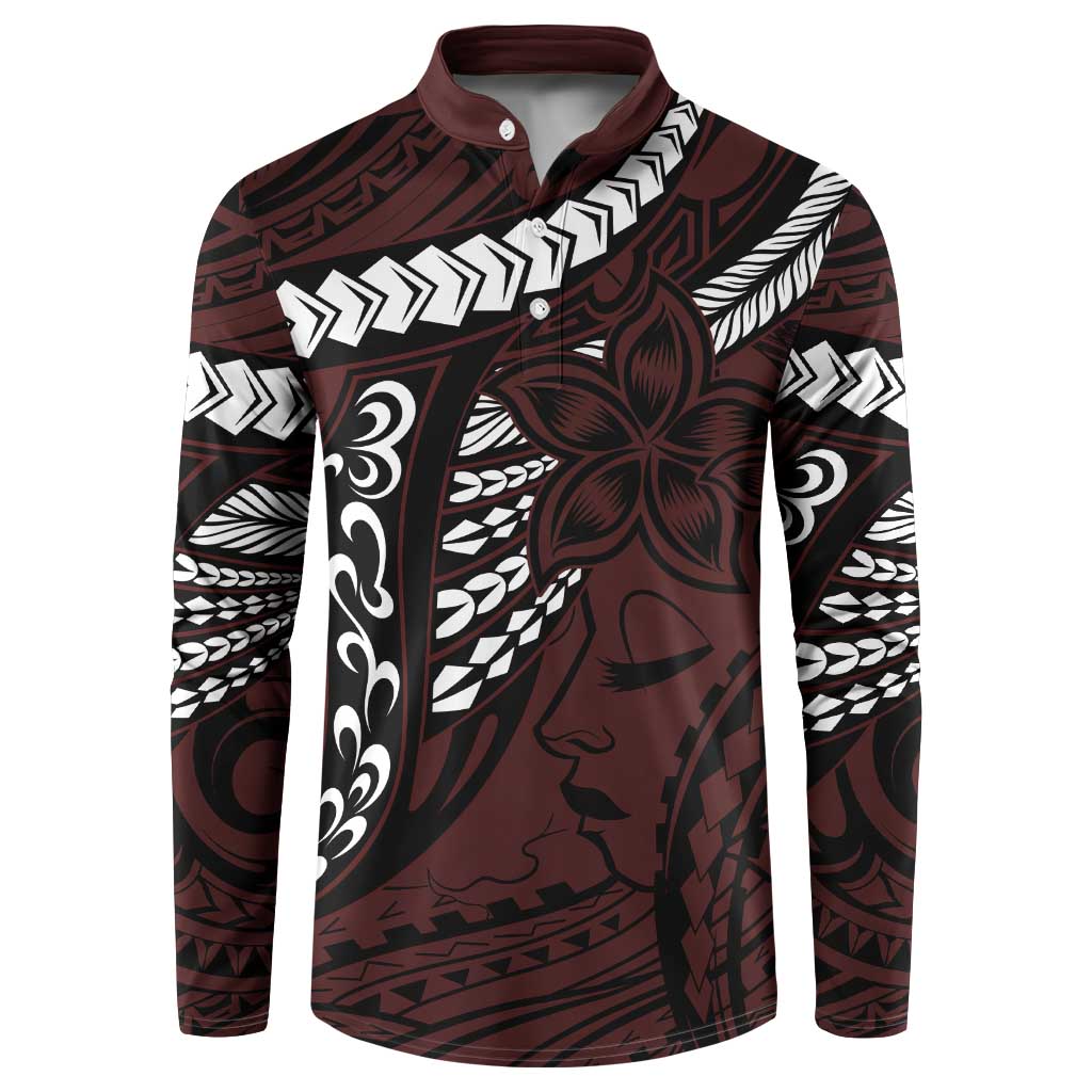 Polynesian Girl Tribal Tattoo Button Sweatshirt Oxbood Vibe