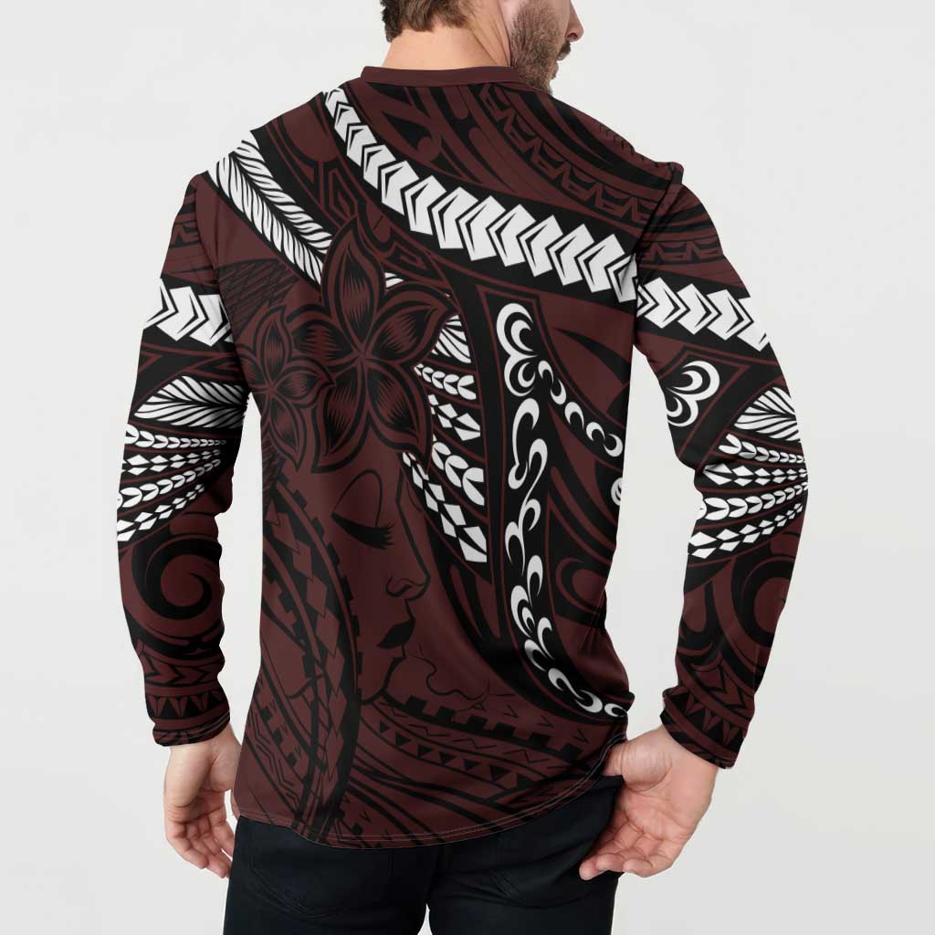 Polynesian Girl Tribal Tattoo Button Sweatshirt Oxbood Vibe