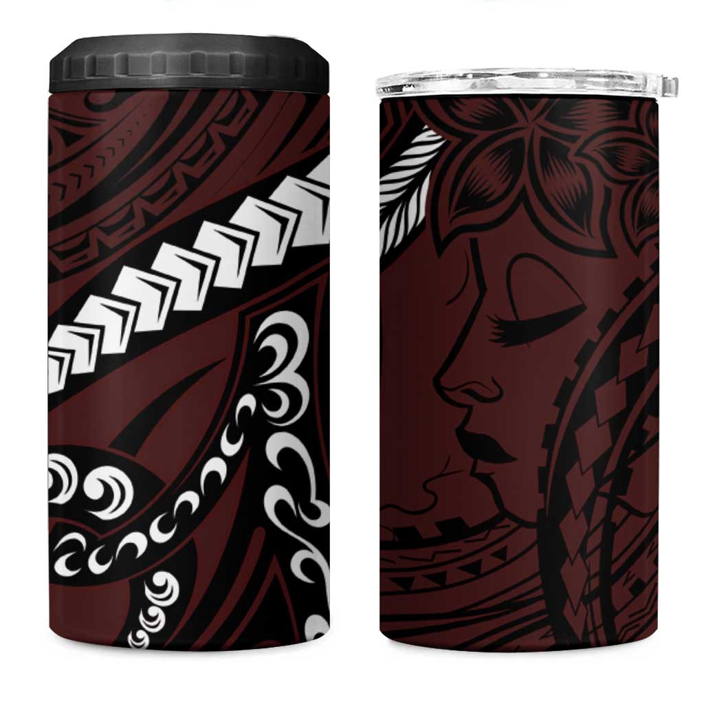 Polynesian Girl Tribal Tattoo 4 in 1 Can Cooler Tumbler Oxbood Vibe