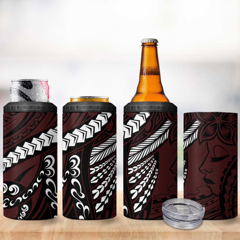 Polynesian Girl Tribal Tattoo 4 in 1 Can Cooler Tumbler Oxbood Vibe