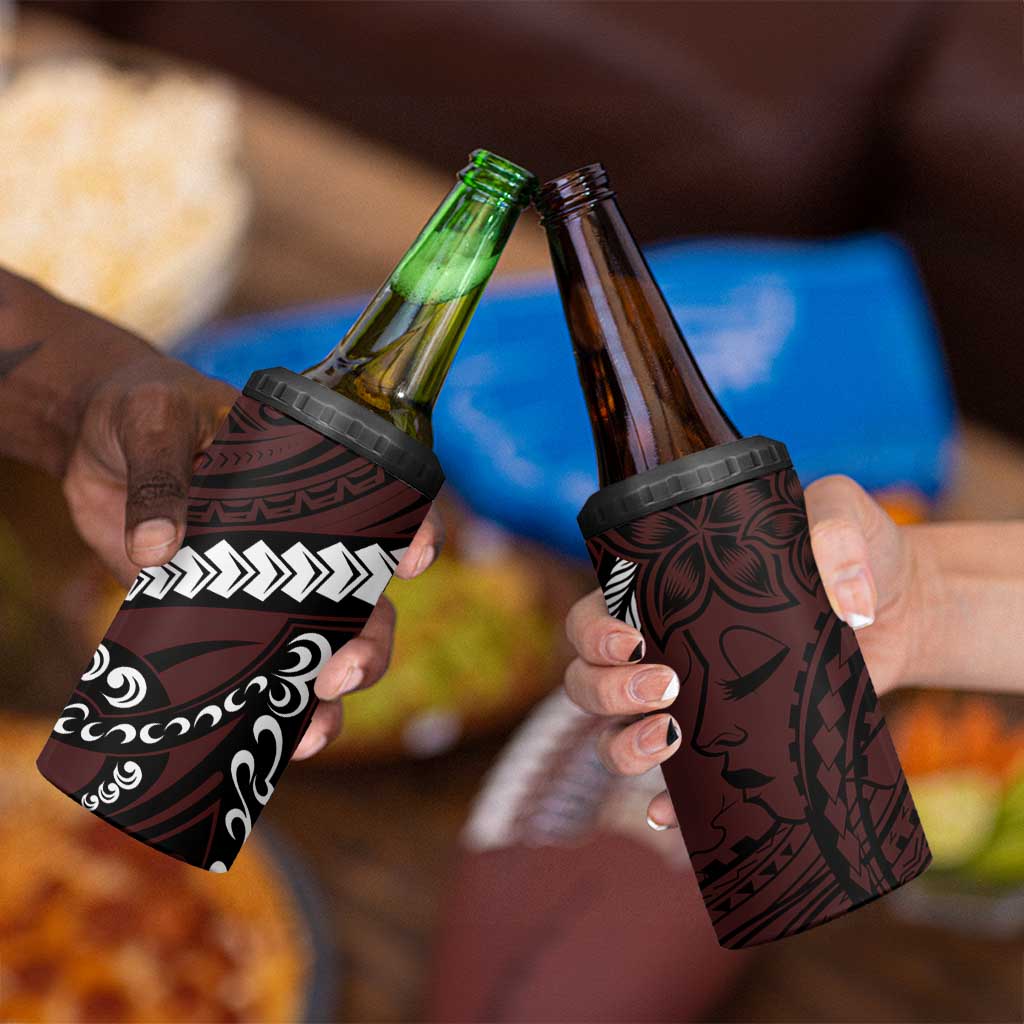 Polynesian Girl Tribal Tattoo 4 in 1 Can Cooler Tumbler Oxbood Vibe