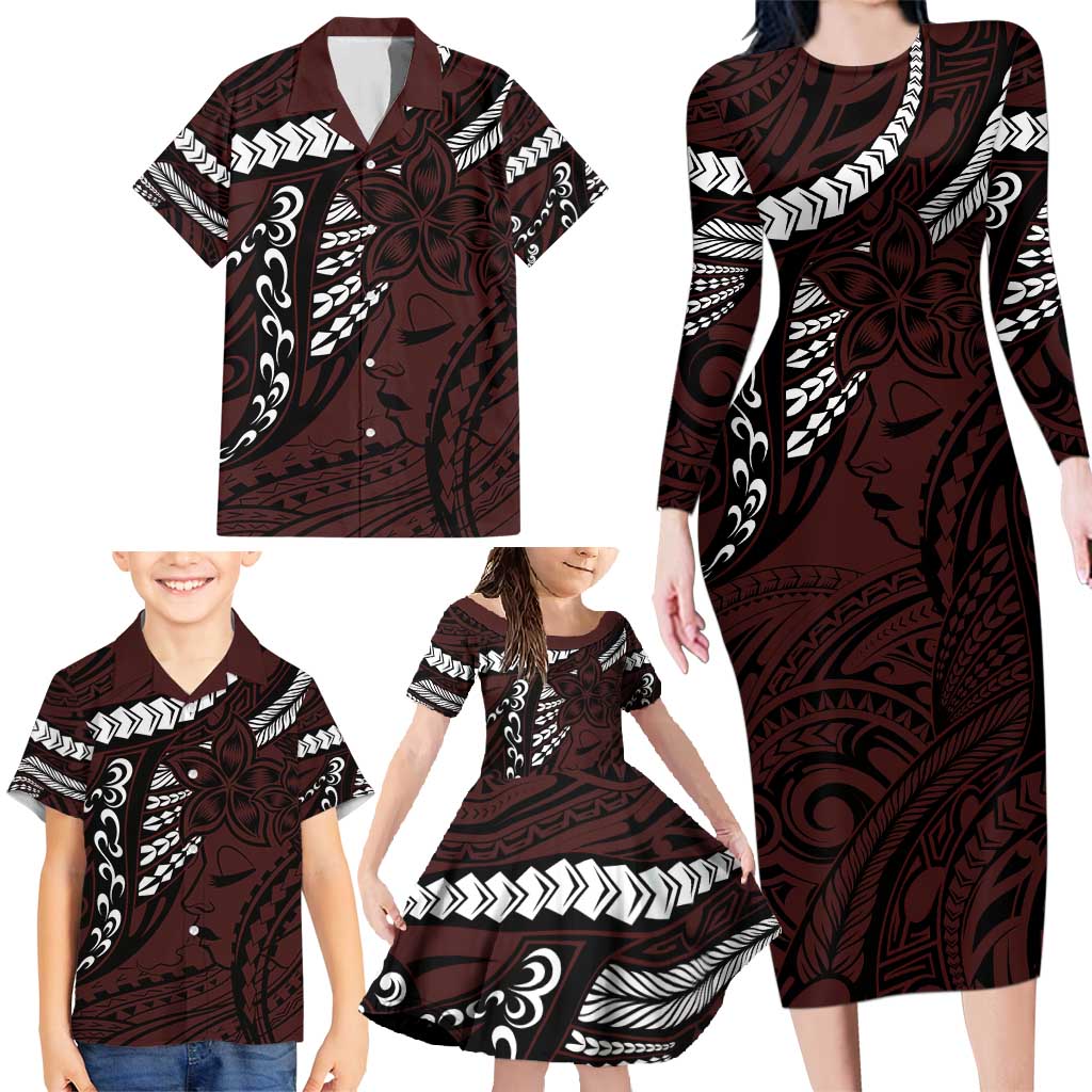 Polynesian Girl Tribal Tattoo Family Matching Long Sleeve Bodycon Dress and Hawaiian Shirt Oxbood Vibe LT9 - Polynesian Pride