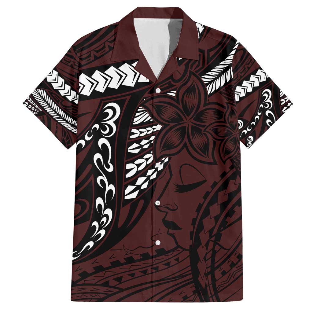 Polynesian Girl Tribal Tattoo Family Matching Long Sleeve Bodycon Dress and Hawaiian Shirt Oxbood Vibe LT9 Dad's Shirt - Short Sleeve Oxblood - Polynesian Pride