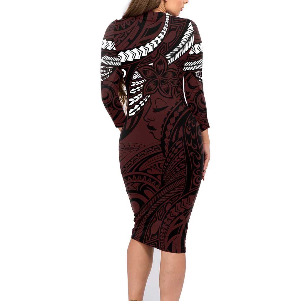 Polynesian Girl Tribal Tattoo Family Matching Long Sleeve Bodycon Dress and Hawaiian Shirt Oxbood Vibe LT9 - Polynesian Pride