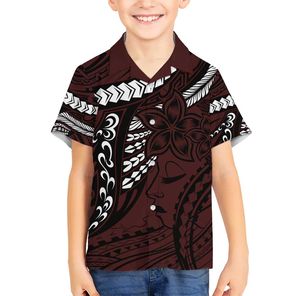 Polynesian Girl Tribal Tattoo Family Matching Long Sleeve Bodycon Dress and Hawaiian Shirt Oxbood Vibe LT9 Son's Shirt Oxblood - Polynesian Pride