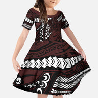 Polynesian Girl Tribal Tattoo Family Matching Mermaid Dress and Hawaiian Shirt Oxbood Vibe LT9 Daughter's Dress Oxblood - Polynesian Pride