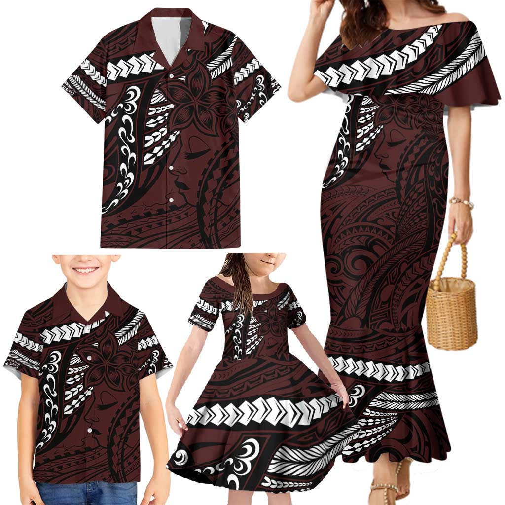 Polynesian Girl Tribal Tattoo Family Matching Mermaid Dress and Hawaiian Shirt Oxbood Vibe LT9 - Polynesian Pride