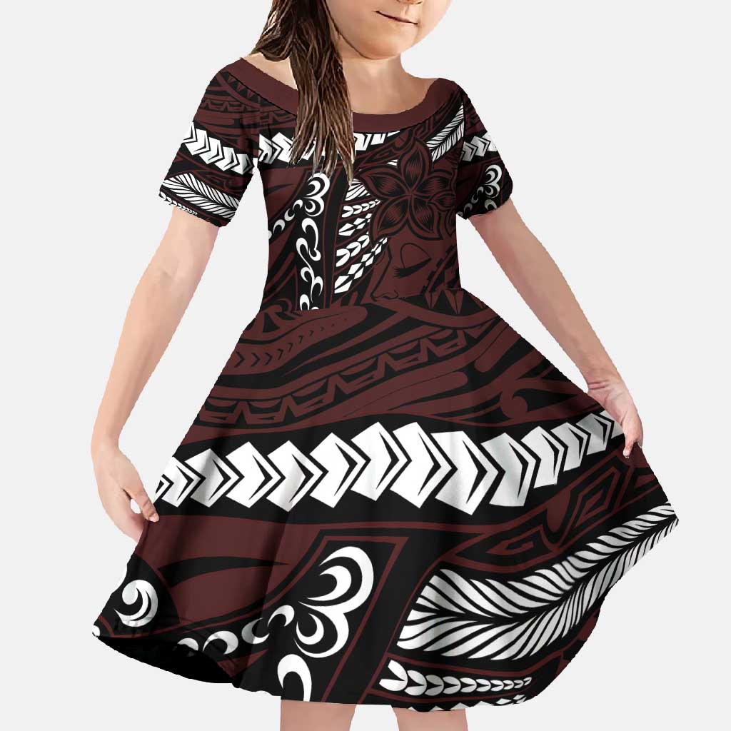 Polynesian Girl Tribal Tattoo Family Matching Summer Maxi Dress and Hawaiian Shirt Oxbood Vibe LT9 Daughter's Dress Oxblood - Polynesian Pride