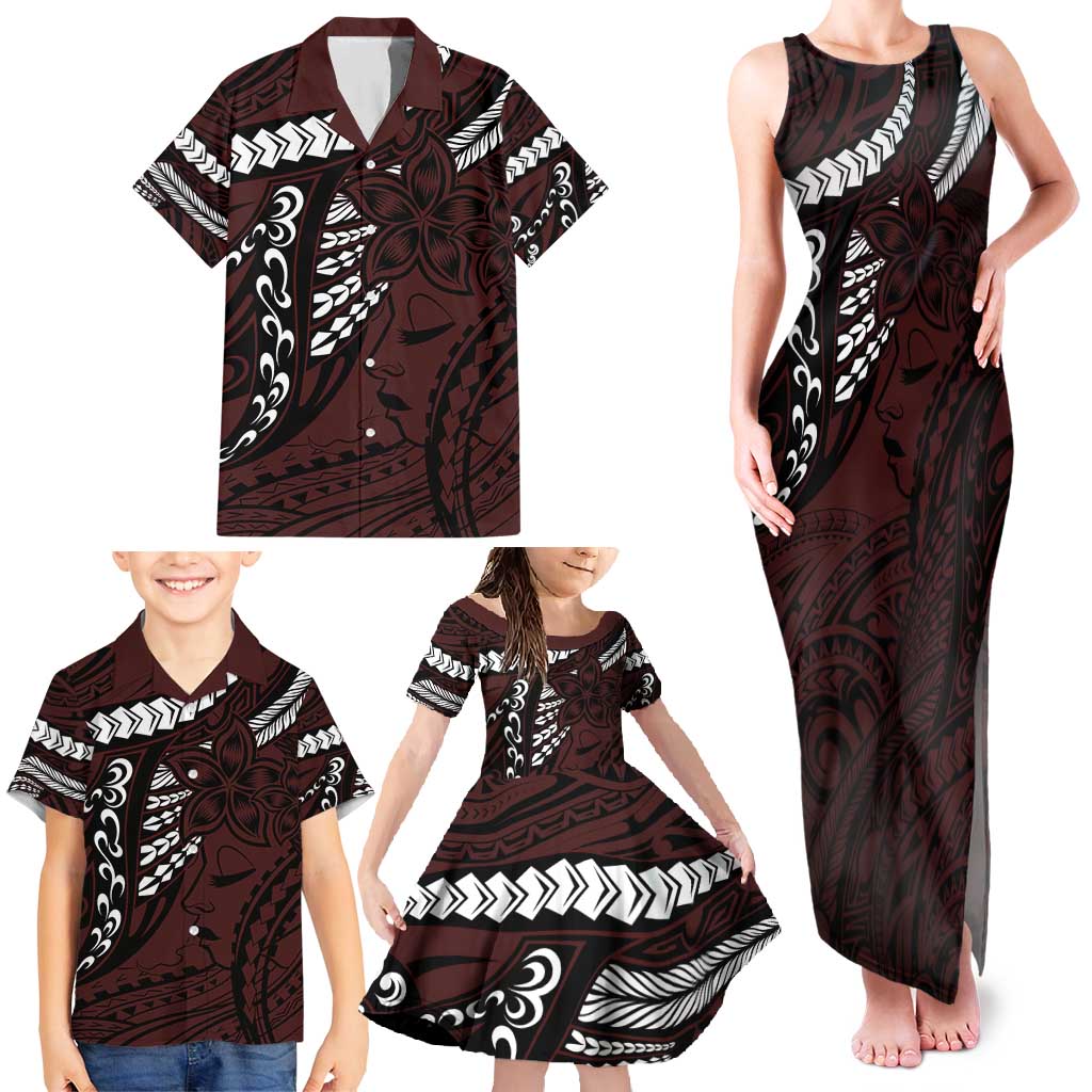 Polynesian Girl Tribal Tattoo Family Matching Tank Maxi Dress and Hawaiian Shirt Oxbood Vibe