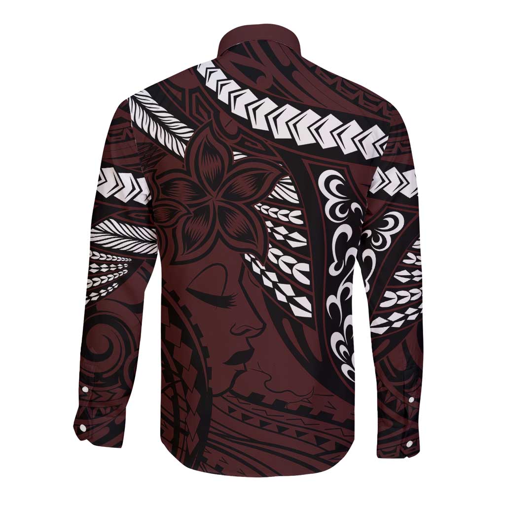 Polynesian Girl Tribal Tattoo Long Sleeve Button Shirt Oxbood Vibe