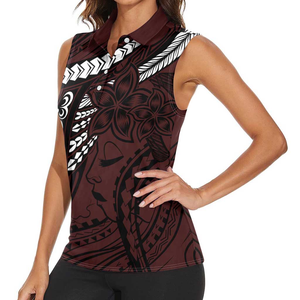 Polynesian Girl Tribal Tattoo Women Sleeveless Polo Shirt Oxbood Vibe LT9 - Polynesian Pride