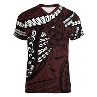 Polynesian Girl Tribal Tattoo Women V-Neck T-Shirt Oxbood Vibe LT9 Female Oxblood - Polynesian Pride