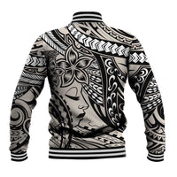 Polynesian Girl Tribal Tattoo Baseball Jacket Beige Vibe