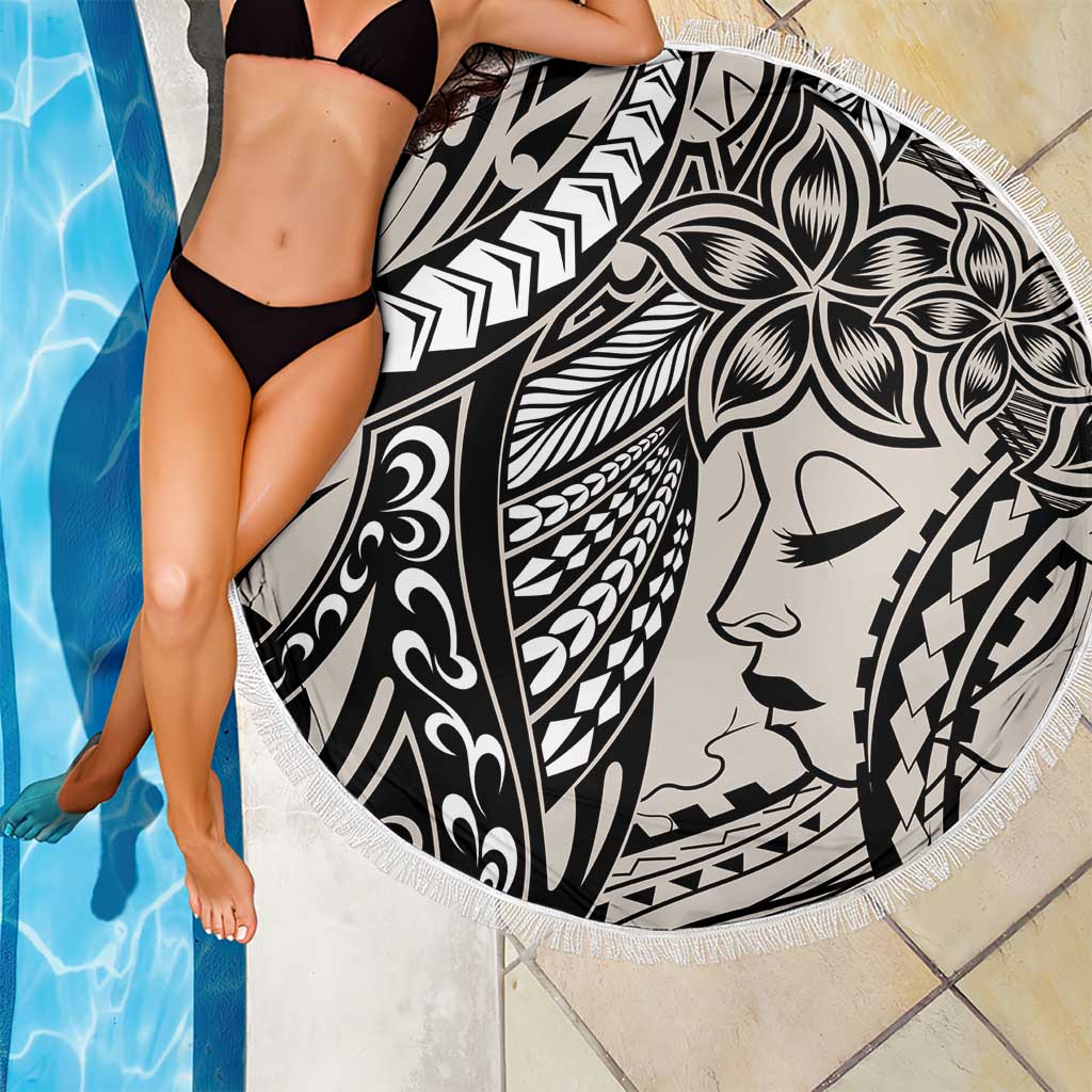 Polynesian Girl Tribal Tattoo Beach Blanket Beige Vibe