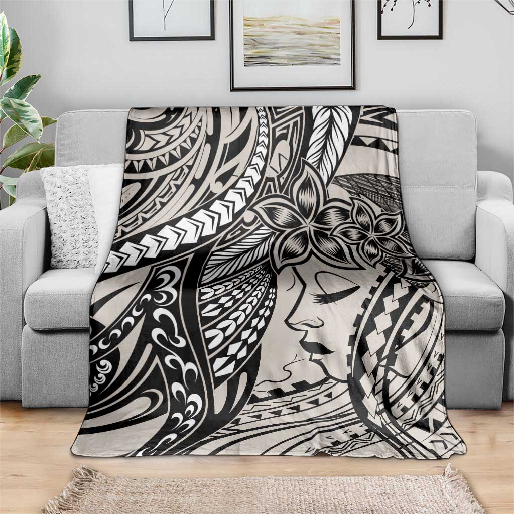 Polynesian Girl Tribal Tattoo Blanket Beige Vibe