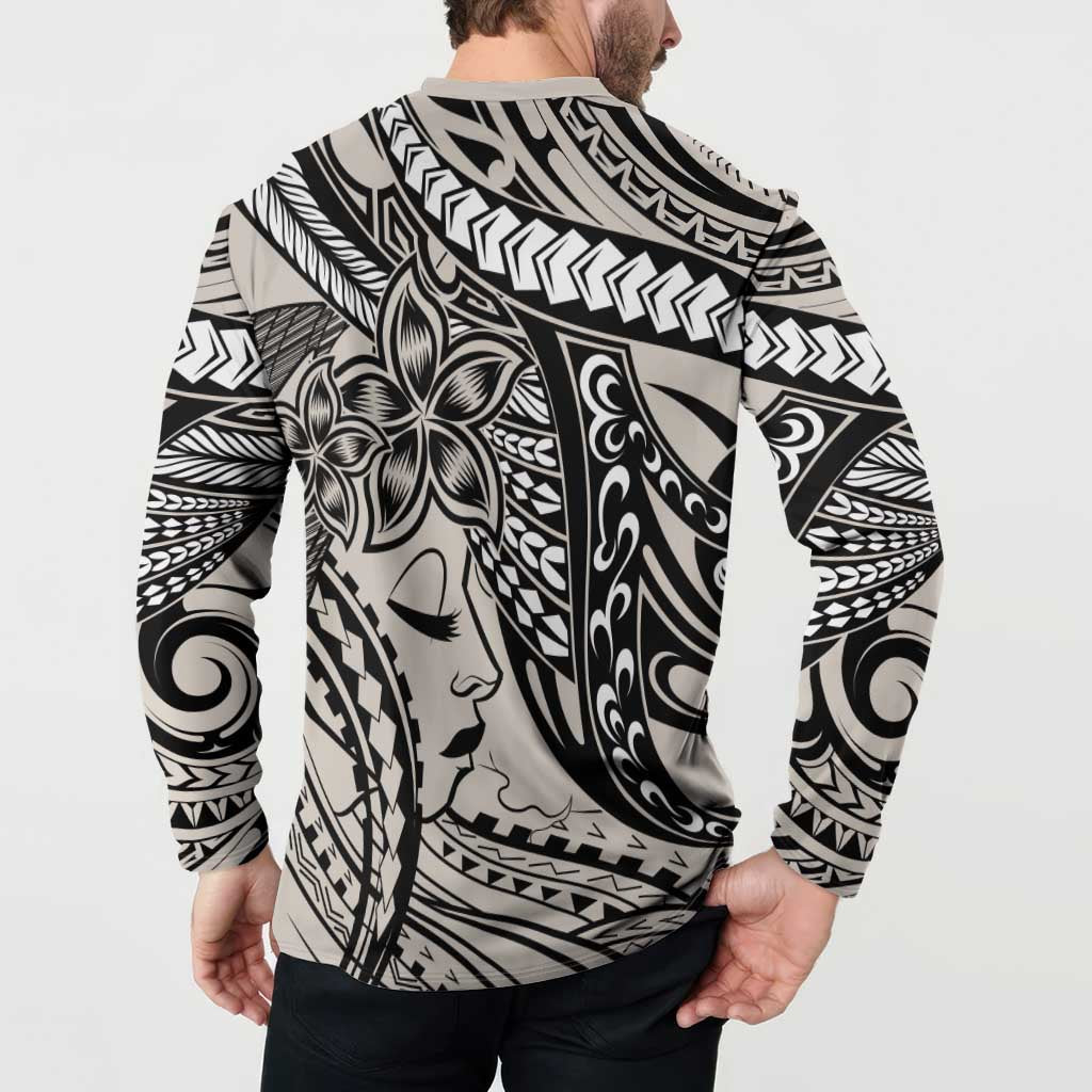 Polynesian Girl Tribal Tattoo Button Sweatshirt Beige Vibe