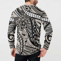 Polynesian Girl Tribal Tattoo Button Sweatshirt Beige Vibe
