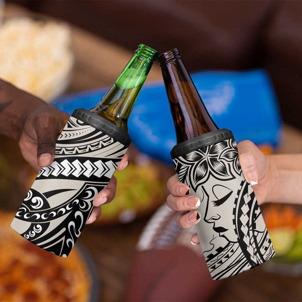 Polynesian Girl Tribal Tattoo 4 in 1 Can Cooler Tumbler Beige Vibe