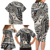 Polynesian Girl Tribal Tattoo Family Matching Long Sleeve Bodycon Dress and Hawaiian Shirt Beige Vibe LT9 - Polynesian Pride