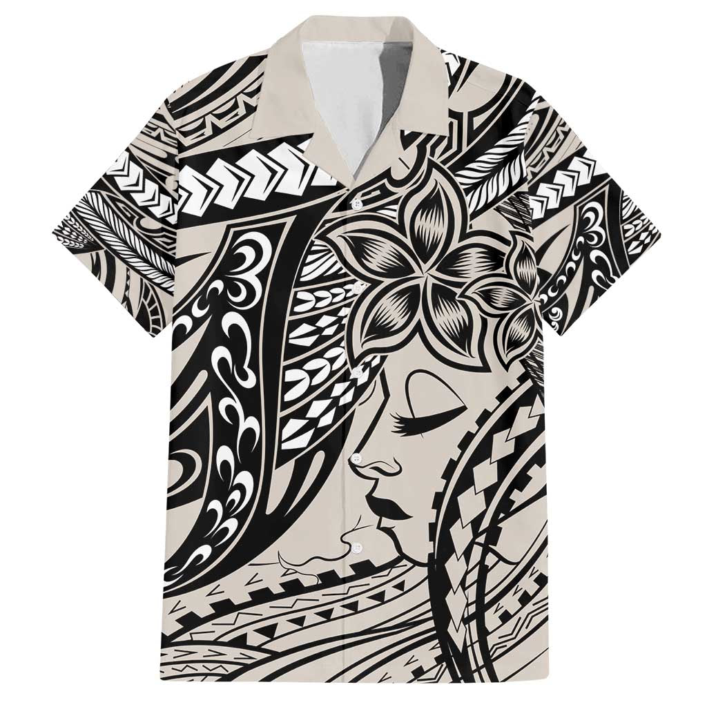 Polynesian Girl Tribal Tattoo Family Matching Long Sleeve Bodycon Dress and Hawaiian Shirt Beige Vibe LT9 Dad's Shirt - Short Sleeve Beige - Polynesian Pride