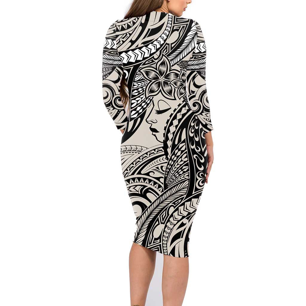 Polynesian Girl Tribal Tattoo Family Matching Long Sleeve Bodycon Dress and Hawaiian Shirt Beige Vibe LT9 - Polynesian Pride