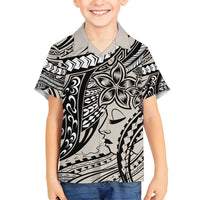 Polynesian Girl Tribal Tattoo Family Matching Long Sleeve Bodycon Dress and Hawaiian Shirt Beige Vibe LT9 Son's Shirt Beige - Polynesian Pride