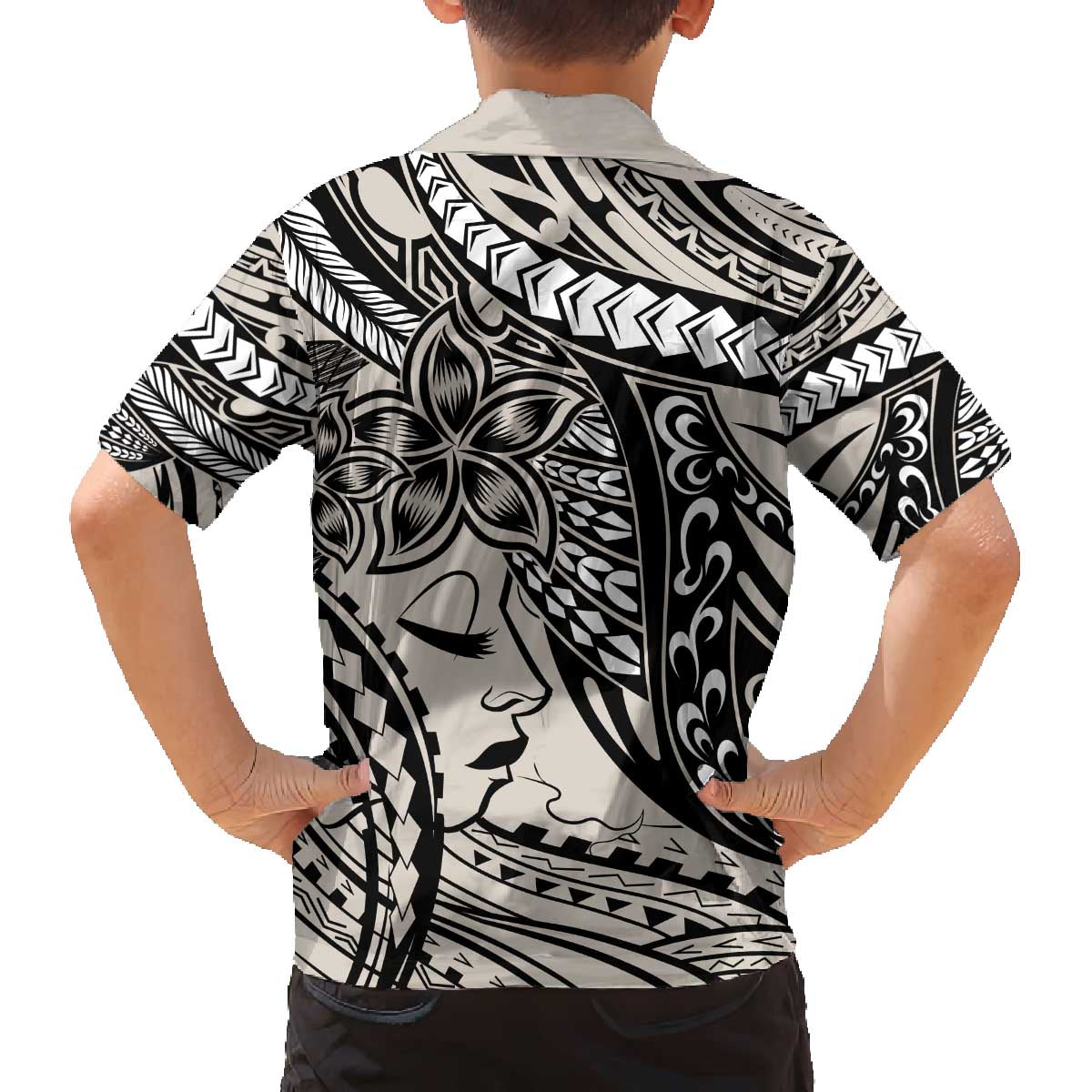 Polynesian Girl Tribal Tattoo Family Matching Puletasi and Hawaiian Shirt Beige Vibe LT9 - Polynesian Pride