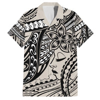 Polynesian Girl Tribal Tattoo Family Matching Puletasi and Hawaiian Shirt Beige Vibe LT9 Dad's Shirt - Short Sleeve Beige - Polynesian Pride