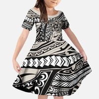 Polynesian Girl Tribal Tattoo Family Matching Short Sleeve Bodycon Dress and Hawaiian Shirt Beige Vibe LT9 Daughter's Dress Beige - Polynesian Pride