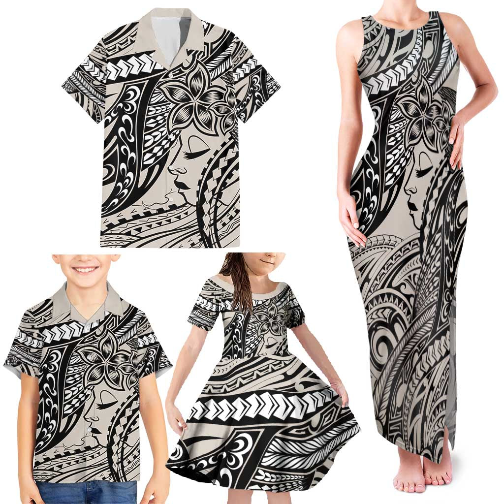 Polynesian Girl Tribal Tattoo Family Matching Tank Maxi Dress and Hawaiian Shirt Beige Vibe