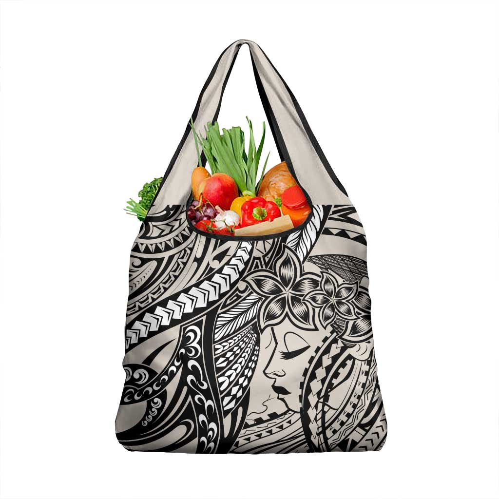 Polynesian Girl Tribal Tattoo Grocery Bag Beige Vibe