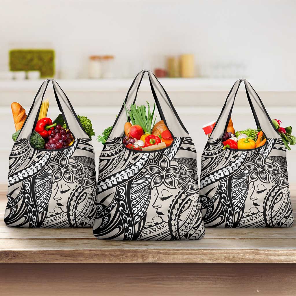 Polynesian Girl Tribal Tattoo Grocery Bag Beige Vibe
