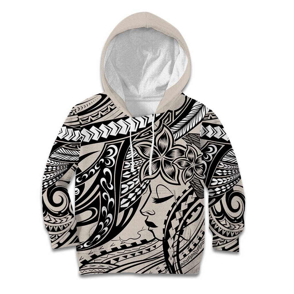 Polynesian Girl Tribal Tattoo Kid Hoodie Beige Vibe