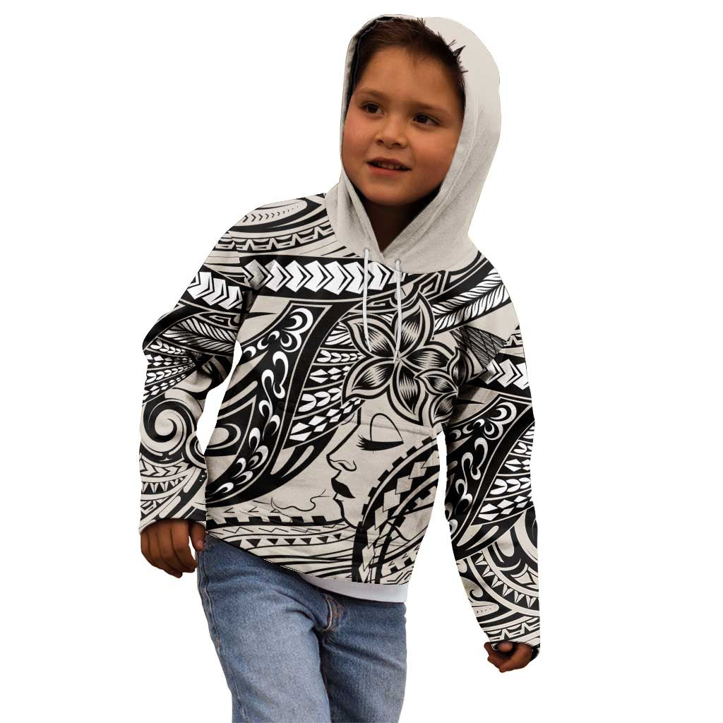 Polynesian Girl Tribal Tattoo Kid Hoodie Beige Vibe