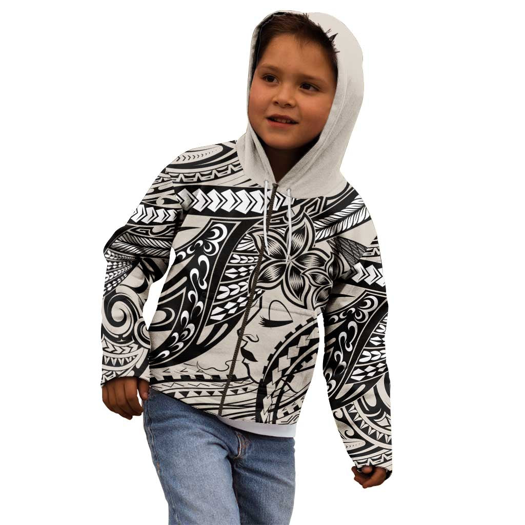 Polynesian Girl Tribal Tattoo Kid Hoodie Beige Vibe