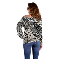 Polynesian Girl Tribal Tattoo Off Shoulder Sweater Beige Vibe