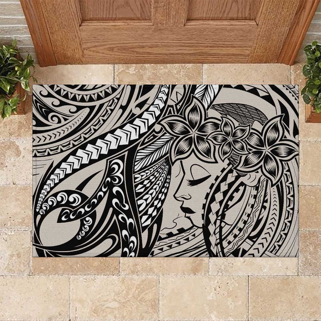 Polynesian Girl Tribal Tattoo Rubber Doormat Beige Vibe
