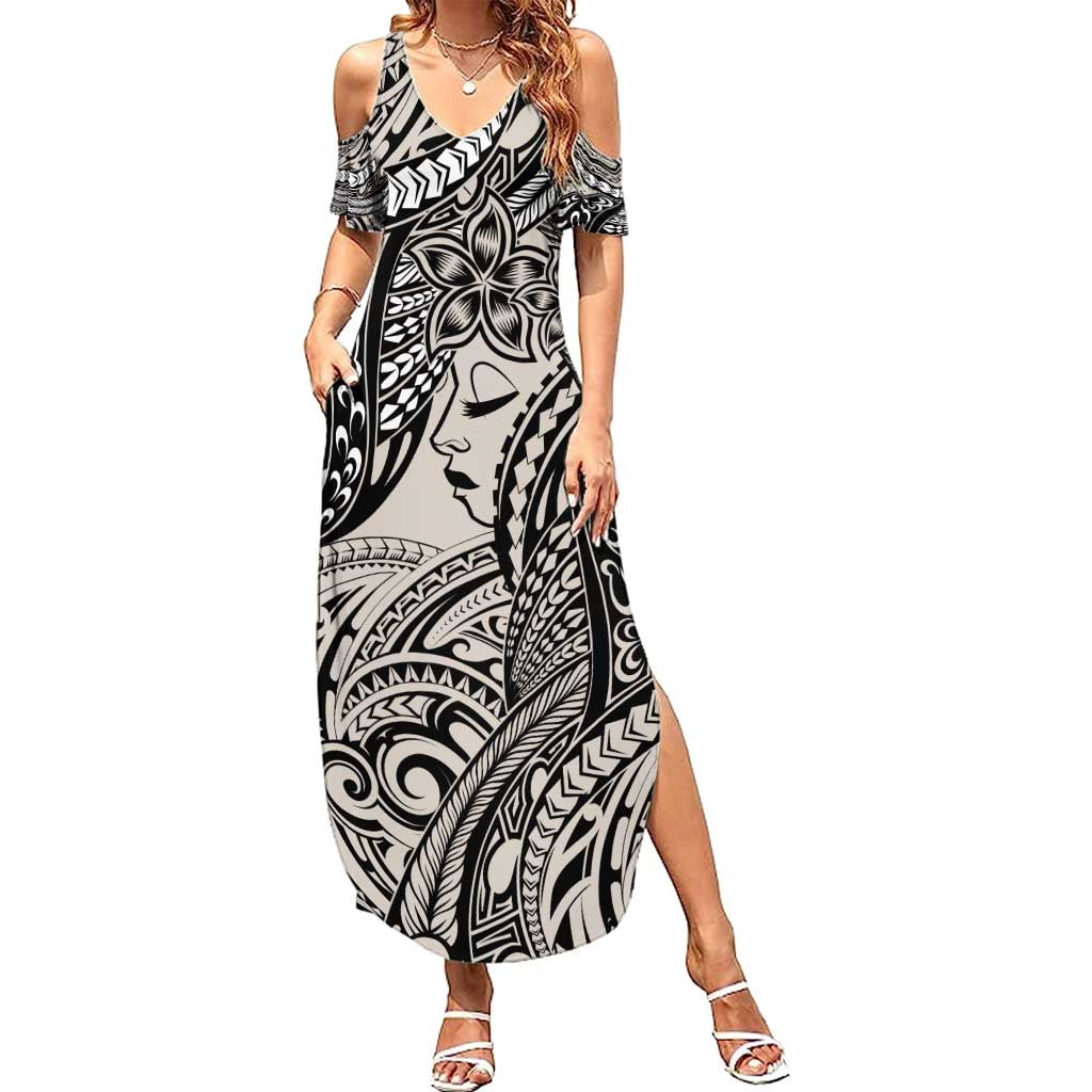 Polynesian Girl Tribal Tattoo Summer Maxi Dress Beige Vibe