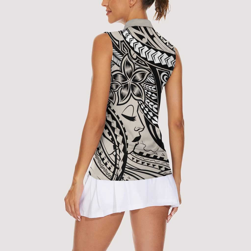 Polynesian Girl Tribal Tattoo Women Sleeveless Polo Shirt Beige Vibe